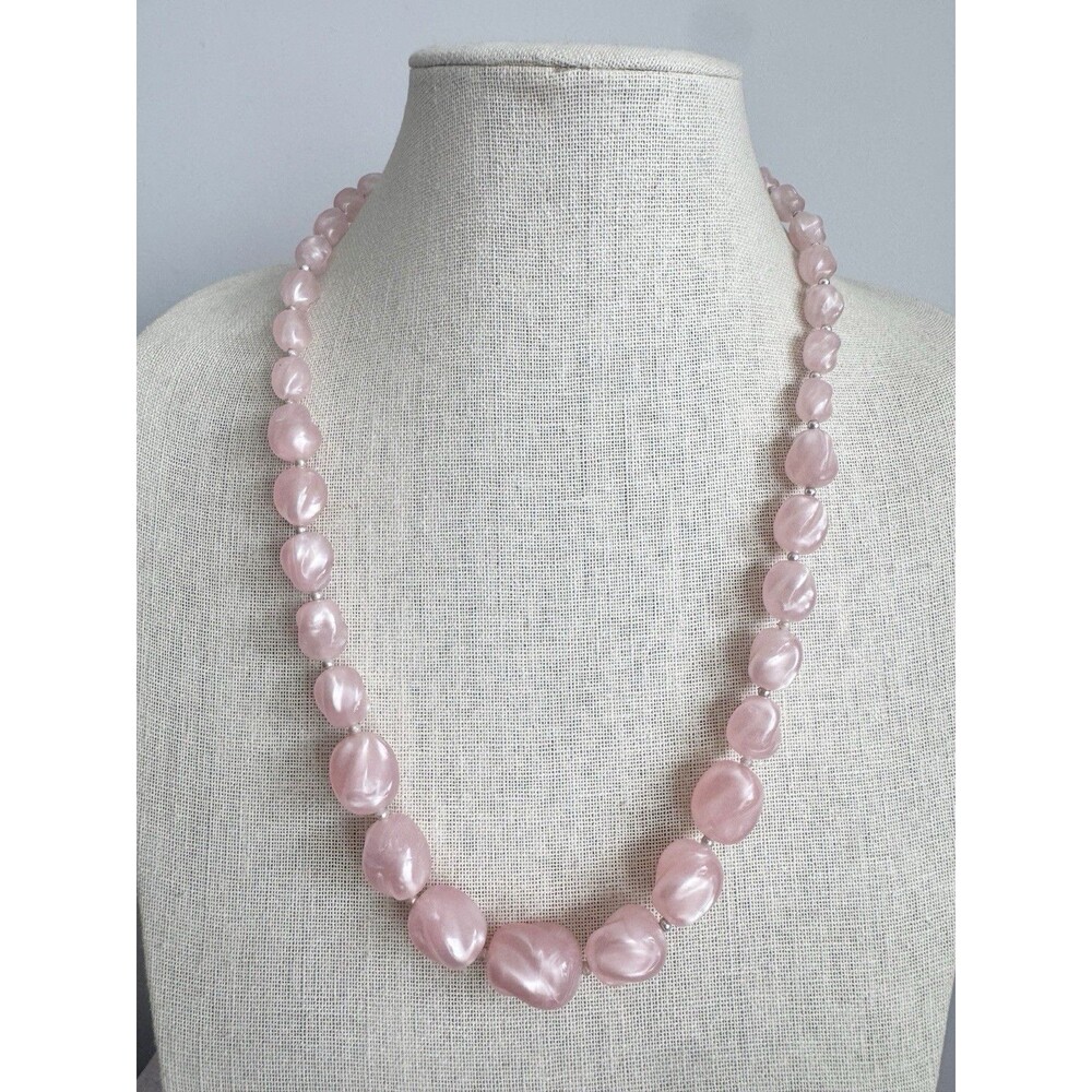 Vintage Moonglow Thermoset Lucite Pink Beaded Necklace Retro 22”